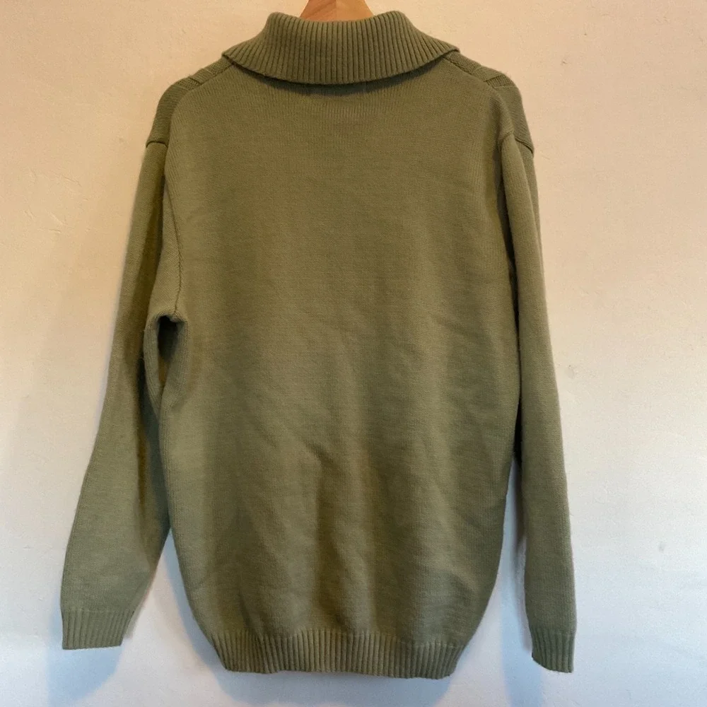 Fiorella Vtg Cardigan Sweater Chunky Cable Knit Pockets Academia Relax Green XL - Picture 6 of 7